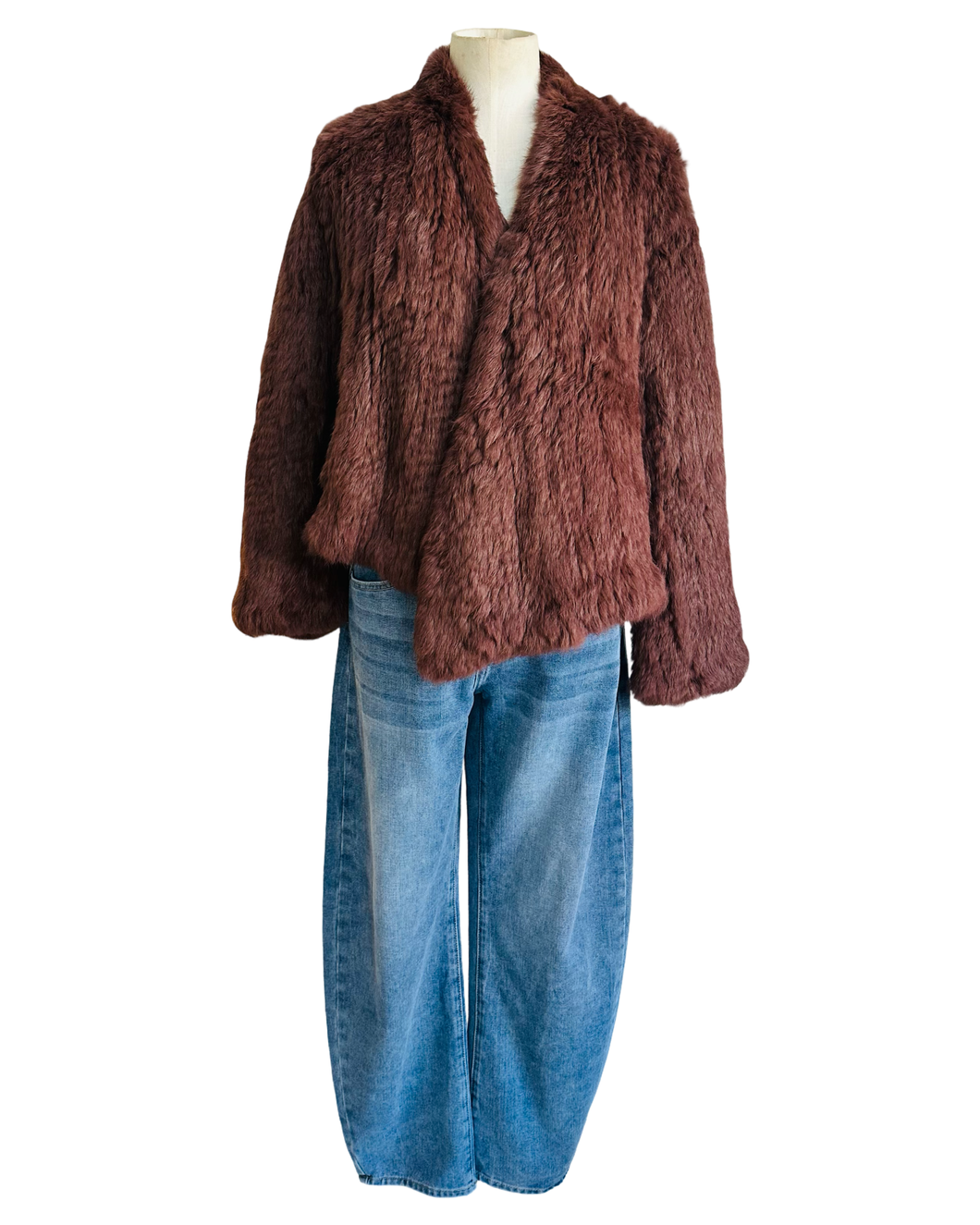 RABBIT FUR COAT  cedar