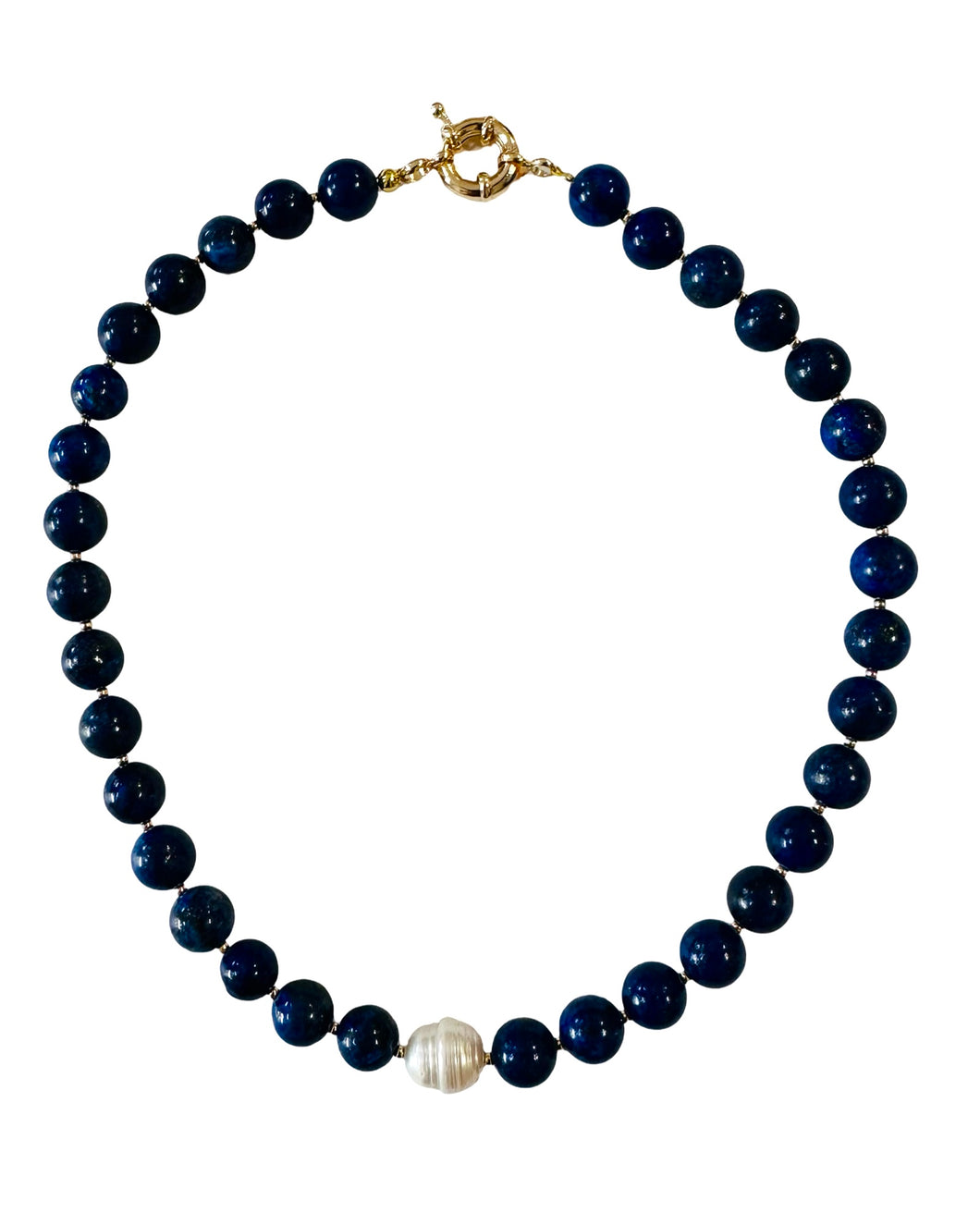LAPIS AND PEARL NECKLACE by DAISY LOURDES BIJOUX