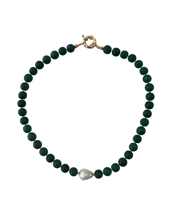 HOWILITE AND PEARL NECKLACE by DAISY LOURDES BIJOUX