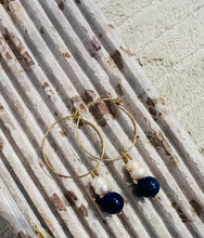Load image into Gallery viewer, FINE 18K LAPIS AND PEARL HOOPS by DAISY LOURDES BIJOUX