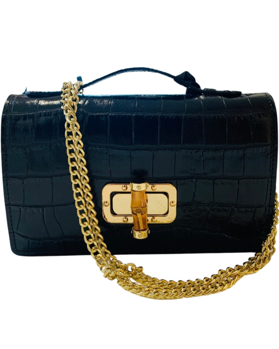 THE BAMBOO CLASP BAG black croc